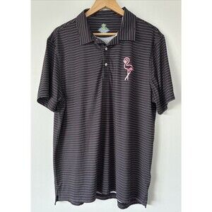 Chubbies Polo Shirt Mens Large Black Stripe Flamingo Golf Performance Stretch